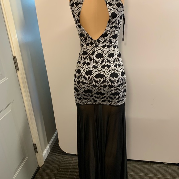 Women junior silver black high- low lace bodycon mermaid sleeveless dress size S - Picture 7 of 12